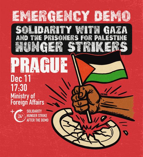 Emergency demonstrace V PRAZE za Jonáše Cinka a vězně pro Palestinu držící hladovku 